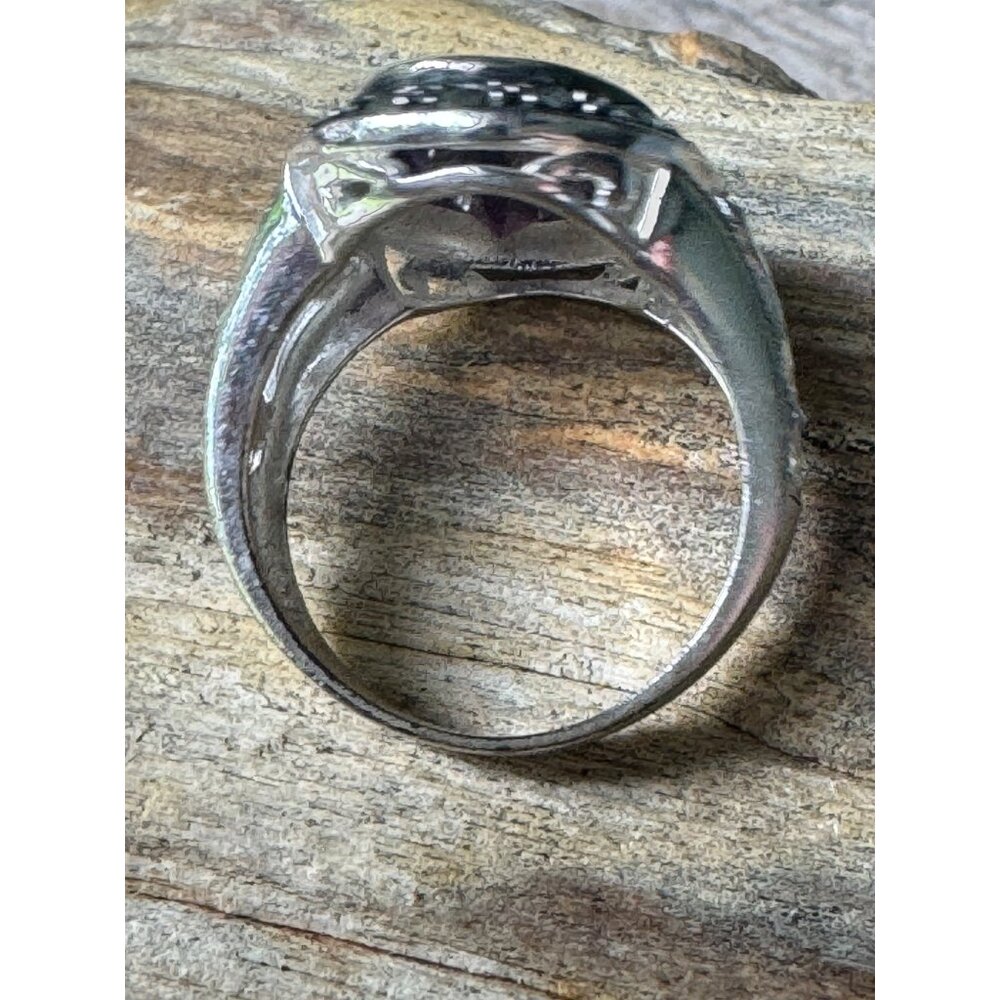 Unbranded Ring Womens Size 8 925 Sterling Marcasite Halo Oval Purple Stone - Picture 4 of 6